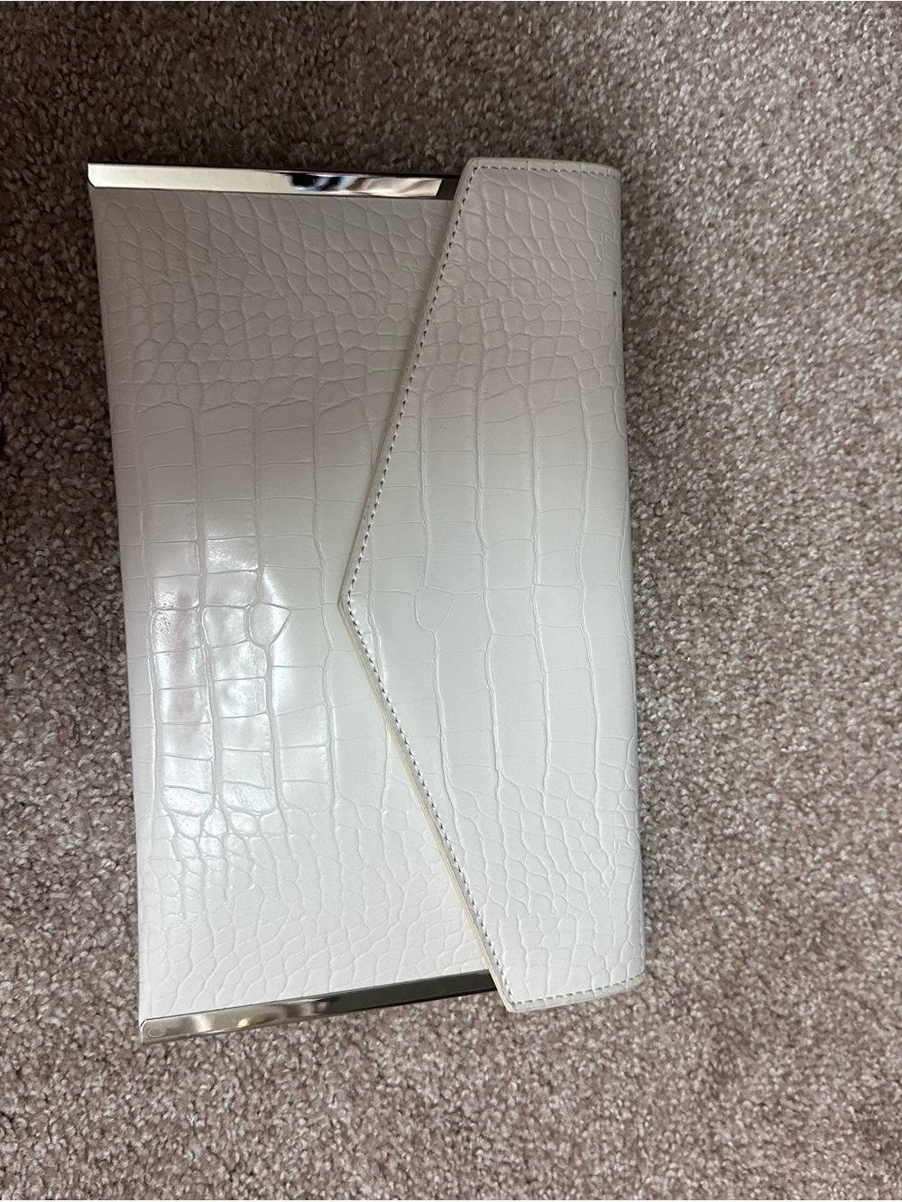 Women's White Croc-Embossed Envelope Clutch